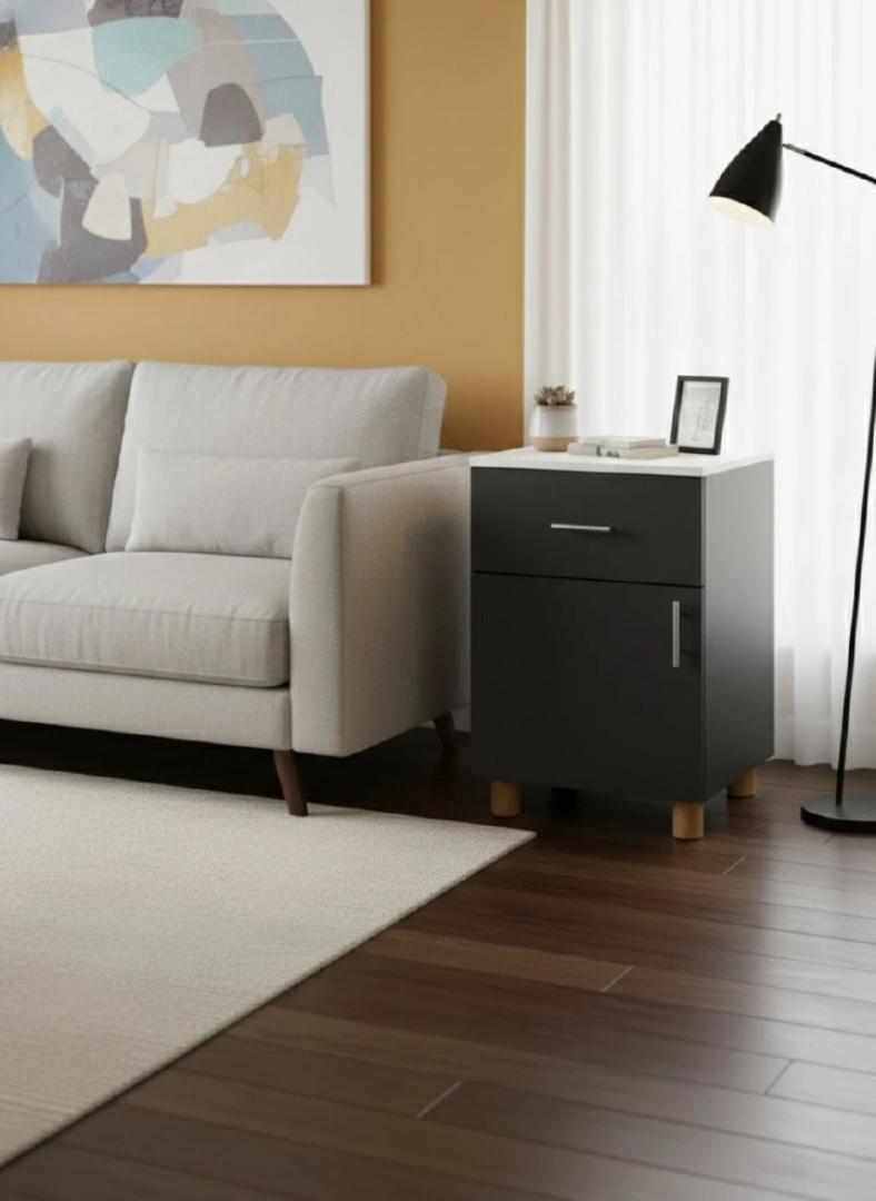 Modern 2-Tier Bedside Cabinet - Versatile Nightstand with Drawer, Storage Cupboard, & Lockable Wheels - Stylish Wood Finish Side Table for Bedroom, Home Office, & Living Room