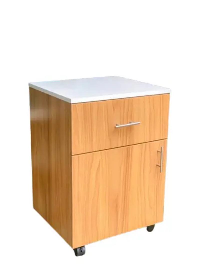 Modern 2-Tier Bedside Cabinet - Versatile Nightstand with Drawer, Storage Cupboard, & Lockable Wheels - Stylish Wood Finish Side Table for Bedroom, Home Office, & Living Room