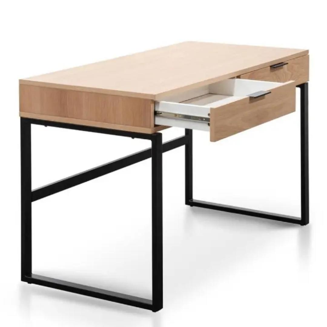 ​Industrial 2-Drawer Study/Office Desk with Metal Frame - Modern Minimalist PC Laptop Writing Table - Available in Light Oak, White, or Dark Walnut Finishes