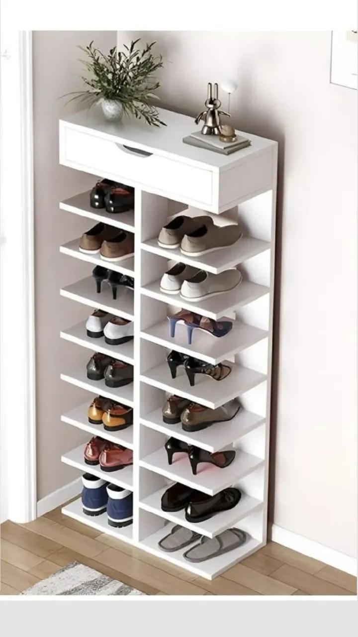 ​Modern Multi-Tier Shoe Rack Organizer with Top Drawer & Open Shelves | Space-Saving Vertical Shoe Cabinet & Entryway Storage Shelf | Sleek Wooden Display Stand for Sneakers, Heels & Boots | Kilimall