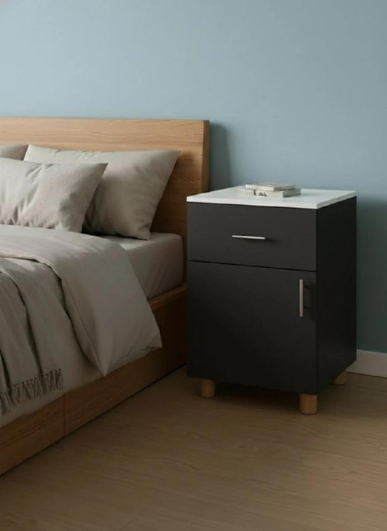 Modern 2-Tier Bedside Cabinet - Versatile Nightstand with Drawer, Storage Cupboard, & Lockable Wheels - Stylish Wood Finish Side Table for Bedroom, Home Office, & Living Room