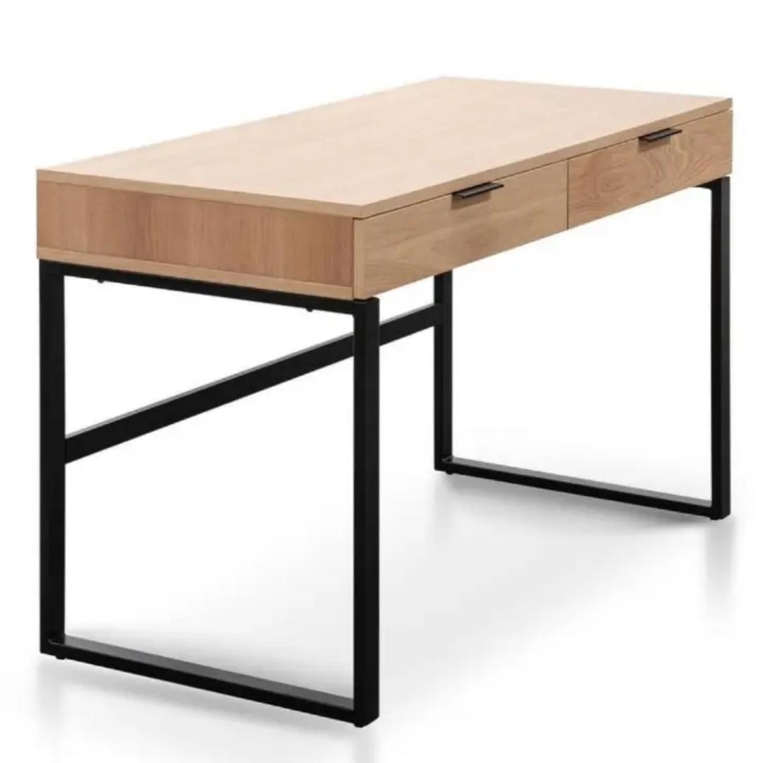 ​Industrial 2-Drawer Study/Office Desk with Metal Frame - Modern Minimalist PC Laptop Writing Table - Available in Light Oak, White, or Dark Walnut Finishes