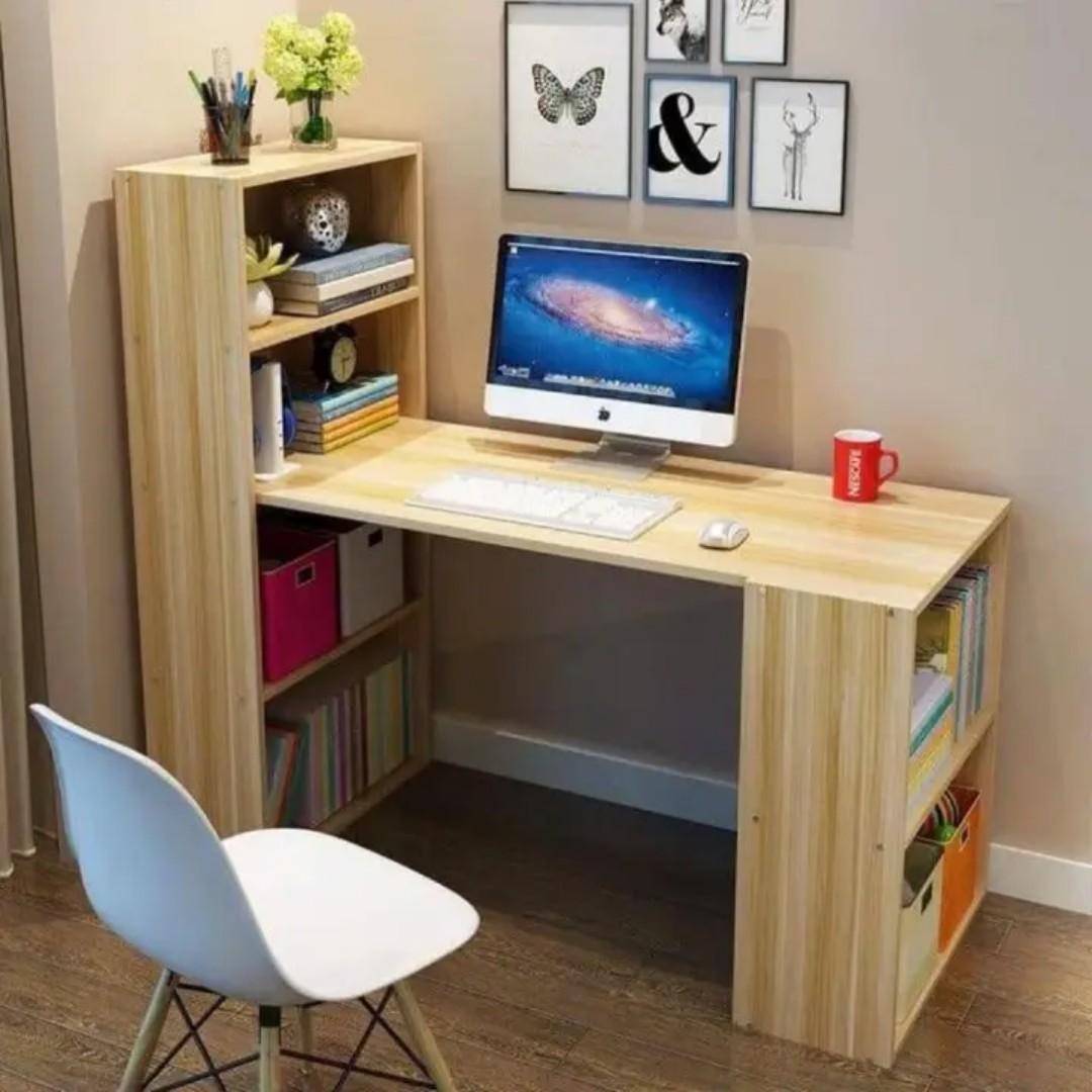 Premium L-Shape Office Study Desk with Storage Shelf | Modern Rotating Corner Computer Workstation Table | Multi-functional Bookcase Laptop Home Furniture Black