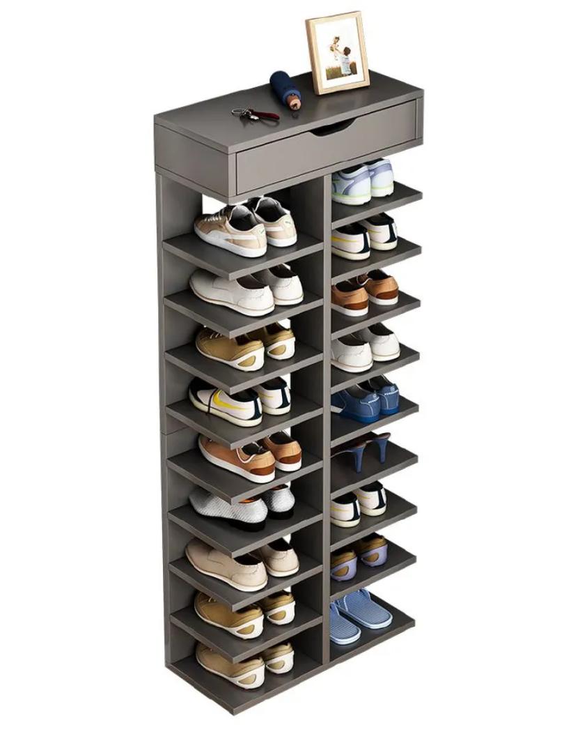​Modern Multi-Tier Shoe Rack Organizer with Top Drawer & Open Shelves | Space-Saving Vertical Shoe Cabinet & Entryway Storage Shelf | Sleek Wooden Display Stand for Sneakers, Heels & Boots | Kilimall