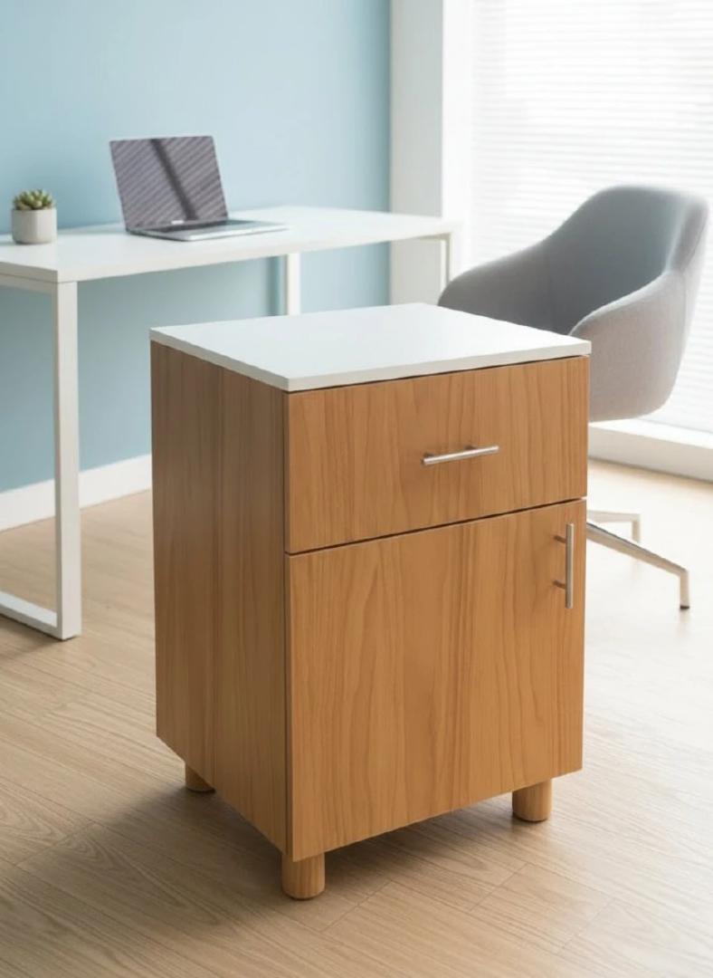 Modern 2-Tier Bedside Cabinet - Versatile Nightstand with Drawer, Storage Cupboard, & Lockable Wheels - Stylish Wood Finish Side Table for Bedroom, Home Office, & Living Room