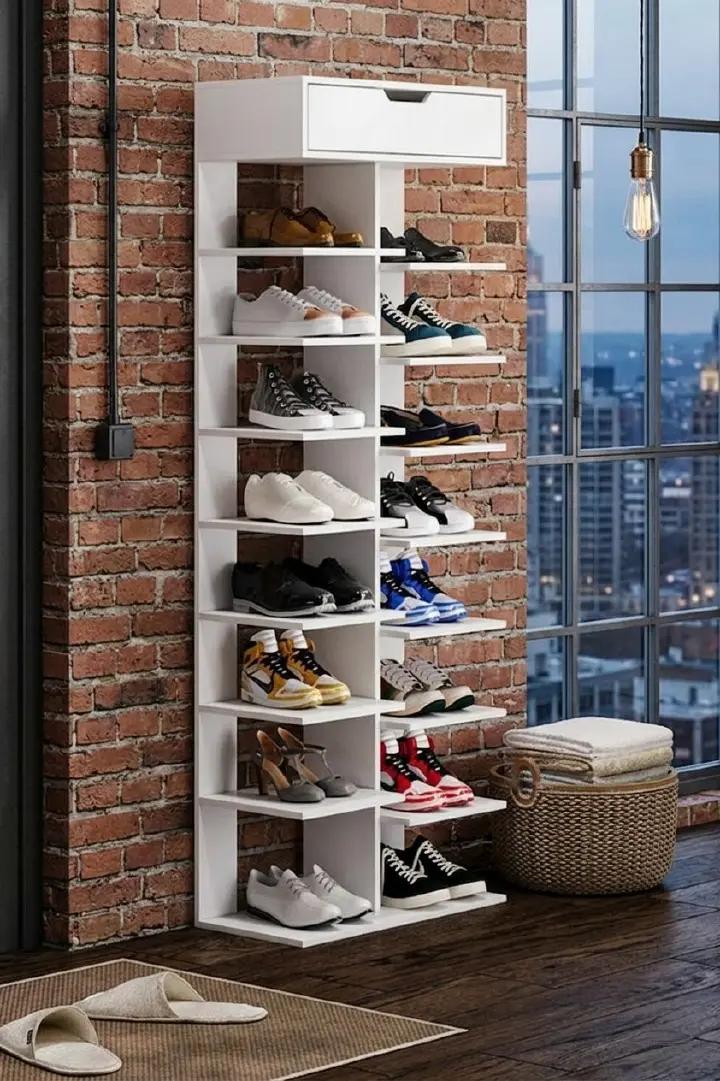 ​Modern Multi-Tier Shoe Rack Organizer with Top Drawer & Open Shelves | Space-Saving Vertical Shoe Cabinet & Entryway Storage Shelf | Sleek Wooden Display Stand for Sneakers, Heels & Boots | Kilimall