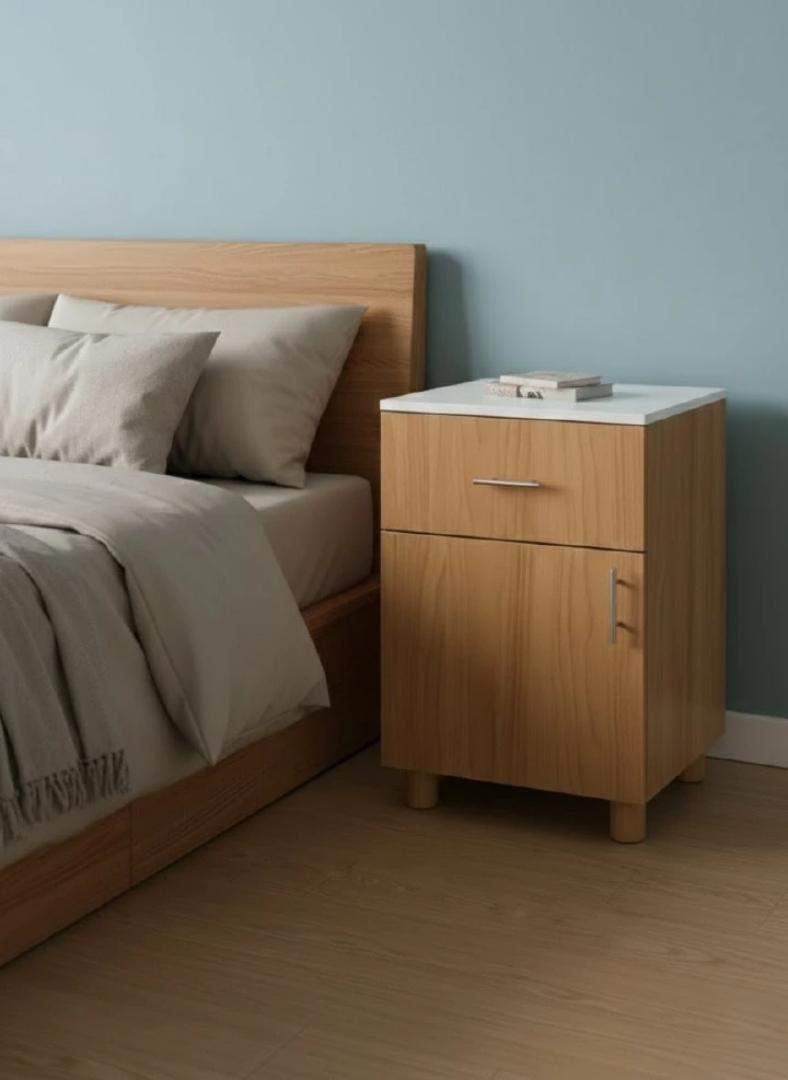 Modern 2-Tier Bedside Cabinet - Versatile Nightstand with Drawer, Storage Cupboard, & Lockable Wheels - Stylish Wood Finish Side Table for Bedroom, Home Office, & Living Room