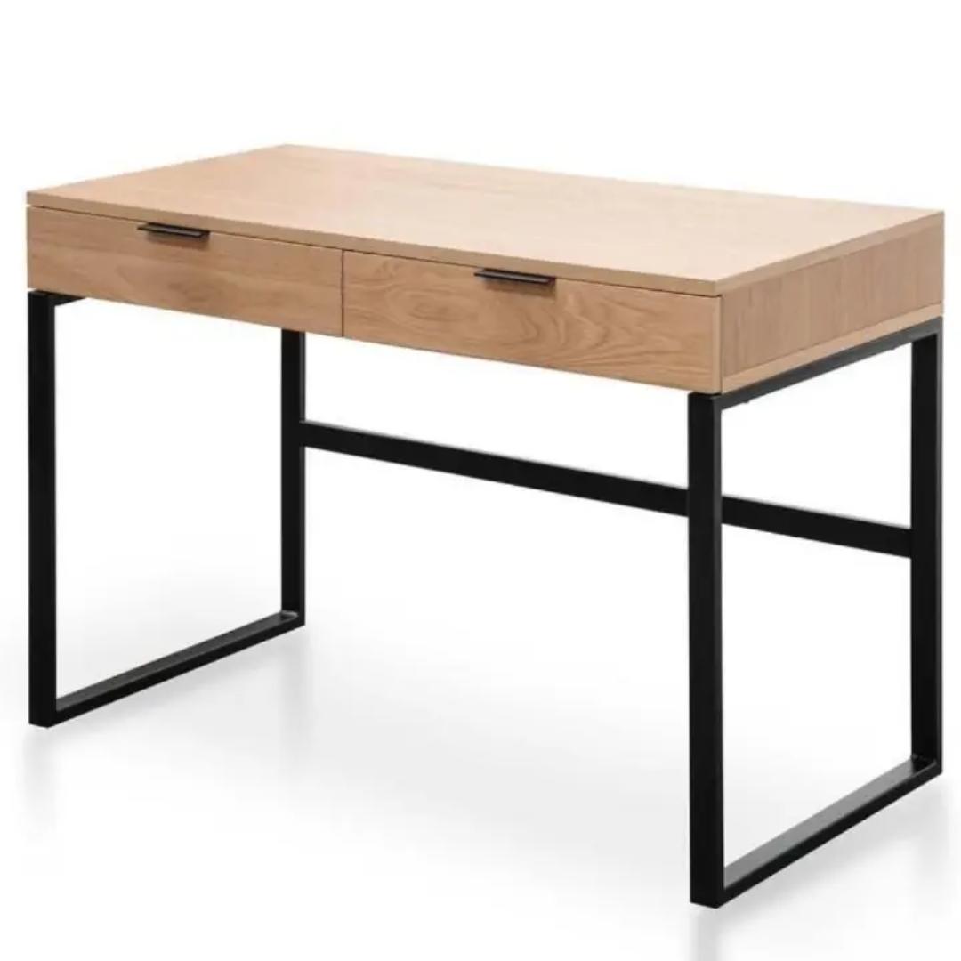​Industrial 2-Drawer Study/Office Desk with Metal Frame - Modern Minimalist PC Laptop Writing Table - Available in Light Oak, White, or Dark Walnut Finishes