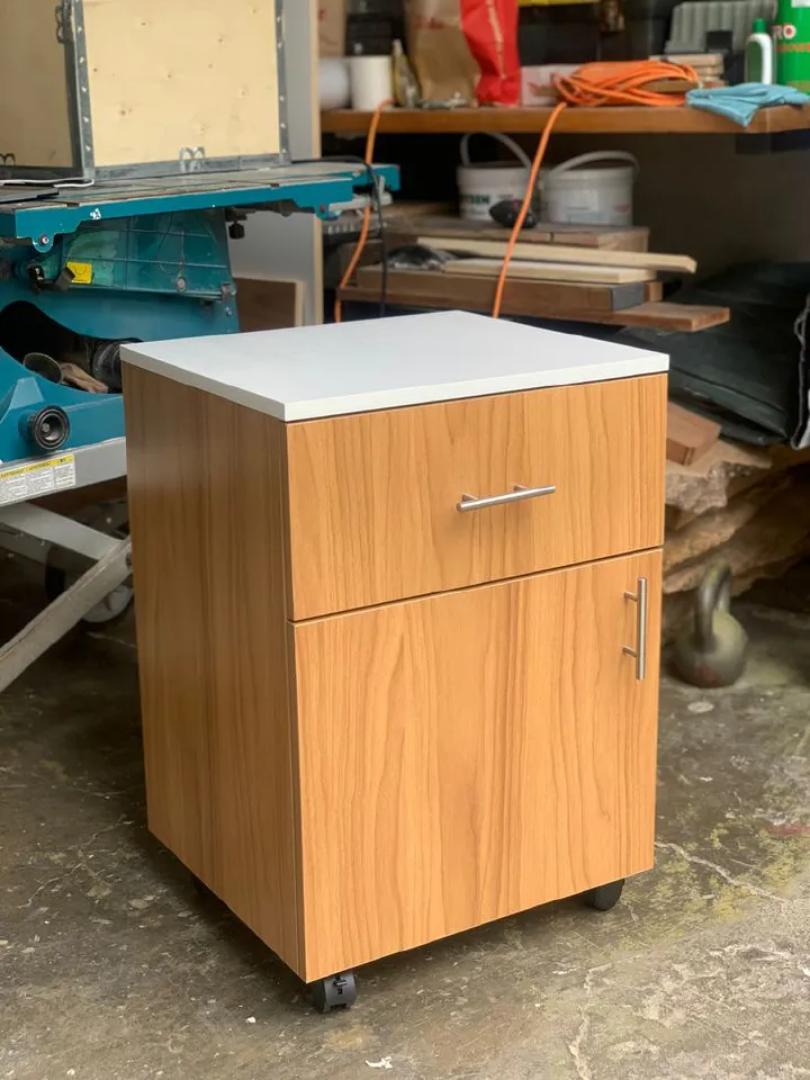 Modern 2-Tier Bedside Cabinet - Versatile Nightstand with Drawer, Storage Cupboard, & Lockable Wheels - Stylish Wood Finish Side Table for Bedroom, Home Office, & Living Room