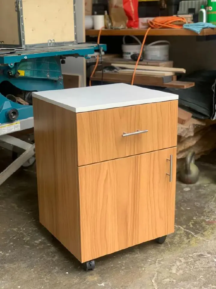 Modern 2-Tier Bedside Cabinet - Versatile Nightstand with Drawer, Storage Cupboard, & Lockable Wheels - Stylish Wood Finish Side Table for Bedroom, Home Office, & Living Room