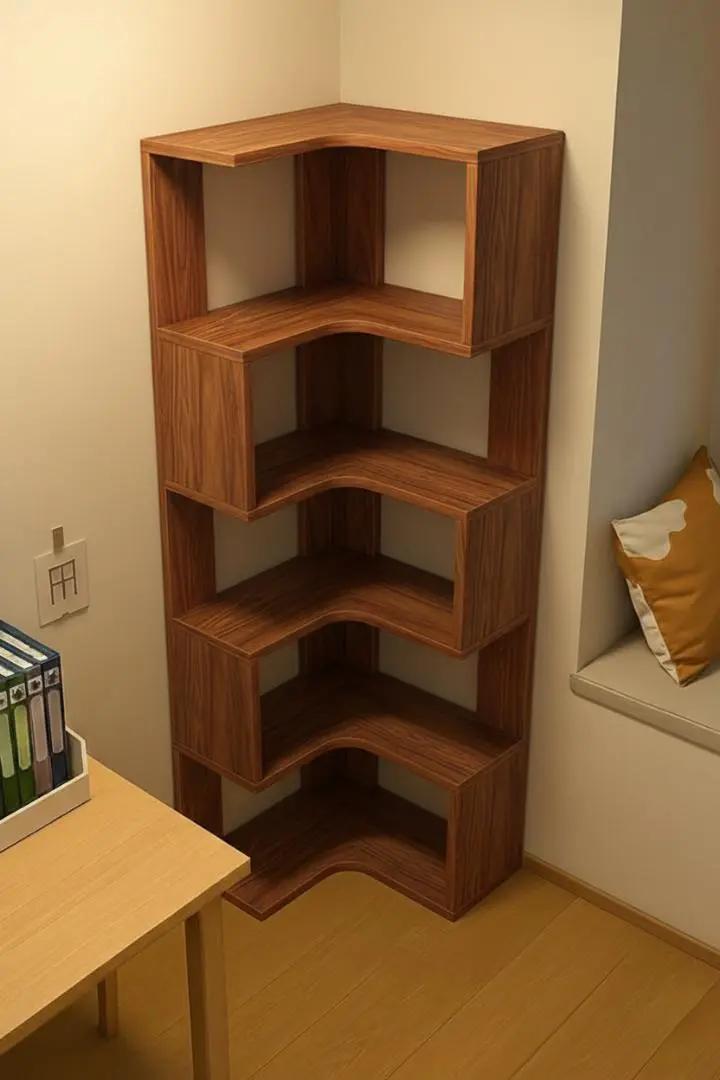 ​Modern 5-Tier Corner Bookshelf & L-Shaped Display Rack - Stylish Wooden Storage Organizer, Space-Saving Zig-Zag Bookshelf for Living Room, Bedroom & Office - Durable Decorative Standing Wall Shelf
