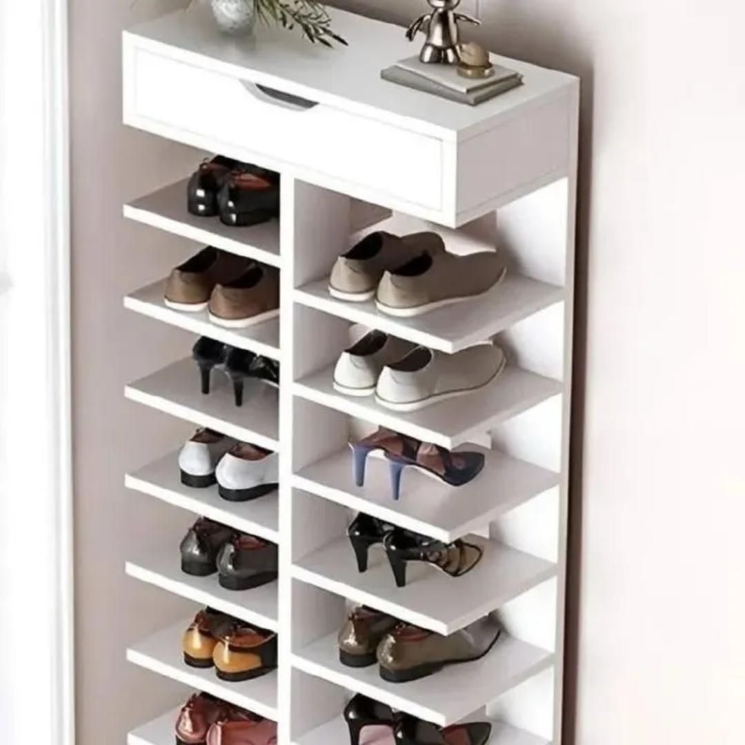 ​Modern Multi-Tier Shoe Rack Organizer with Top Drawer & Open Shelves | Space-Saving Vertical Shoe Cabinet & Entryway Storage Shelf | Sleek Wooden Display Stand for Sneakers, Heels & Boots | Kilimall