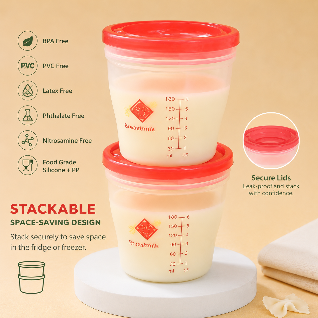 BPA Free Reusable Breast Milk Storage Container 0-12 Months