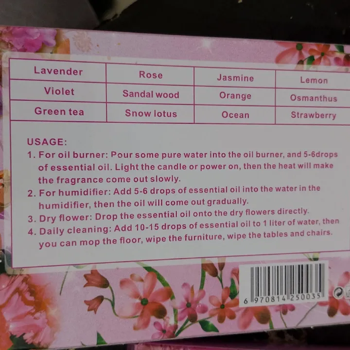 CLEARANCE OFFER 12 pcs Essential Oil Set for diffuser, humidifier, Aromatherapy Scents: Lavender Violet Green Tea Rose Sandal wood Snow Lotus Jasmine Orange Ocean Lemon Osmanthus Strawberry