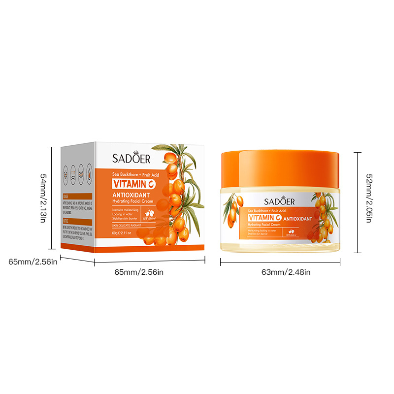 Sadoer 4 PCS Set of 4 in 1 Face Serum + Buckthorn  Face Cream,+ Cleanser + Face Toner Contains Vitamin C, Nicotinamide (Niacinamide) Hyaluronic and Vitamin E, Purify Skin, Brighten, Moisturizing,