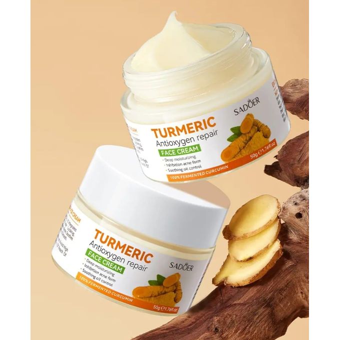 SADOER 5 in 1 Turmeric Set, Tumeric Cleanser + Turmeric Serum + Tumeric Cream + Vitamin C Lipbalm Moisturizing Lip Balm + Blackheads Removal Peel Off Mask, Anti Oxidation, Moisturizing, Anti Acne