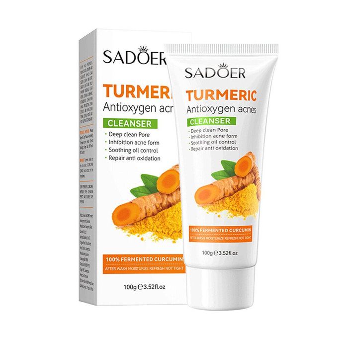 SADOER 5 in 1 Turmeric Set, Tumeric Cleanser + Turmeric Serum + Tumeric Cream + Vitamin C Lipbalm Moisturizing Lip Balm + Blackheads Removal Peel Off Mask, Anti Oxidation, Moisturizing, Anti Acne