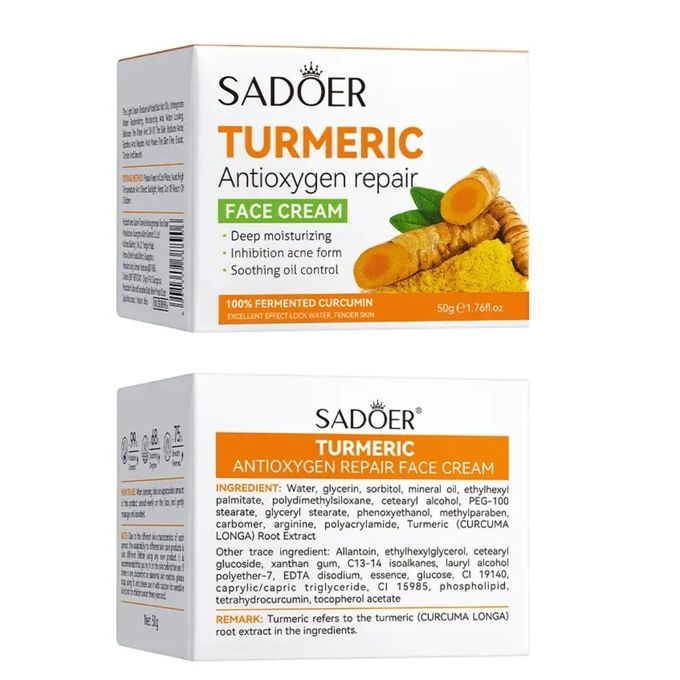 SADOER 5 in 1 Turmeric Set, Tumeric Cleanser + Turmeric Serum + Tumeric Cream + Vitamin C Lipbalm Moisturizing Lip Balm + Blackheads Removal Peel Off Mask, Anti Oxidation, Moisturizing, Anti Acne