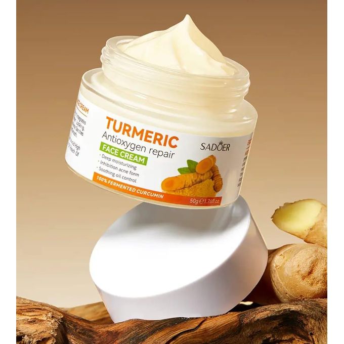 SADOER 5 in 1 Turmeric Set, Tumeric Cleanser + Turmeric Serum + Tumeric Cream + Vitamin C Lipbalm Moisturizing Lip Balm + Blackheads Removal Peel Off Mask, Anti Oxidation, Moisturizing, Anti Acne