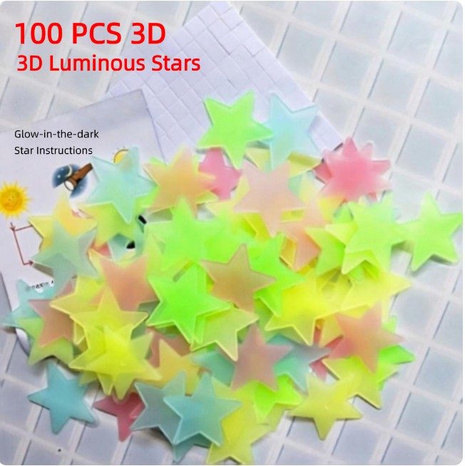 Flash Fash 100-Piece 3D Glow-in-the-Dark Stars Set – Super Budget-Friendly, Ideal for Creating Home Starry Sky Ambiance  Favorites of Kids & Lovers  Zawadi ya Watoto na Wanandoa kwa Mazingira ya Nyota