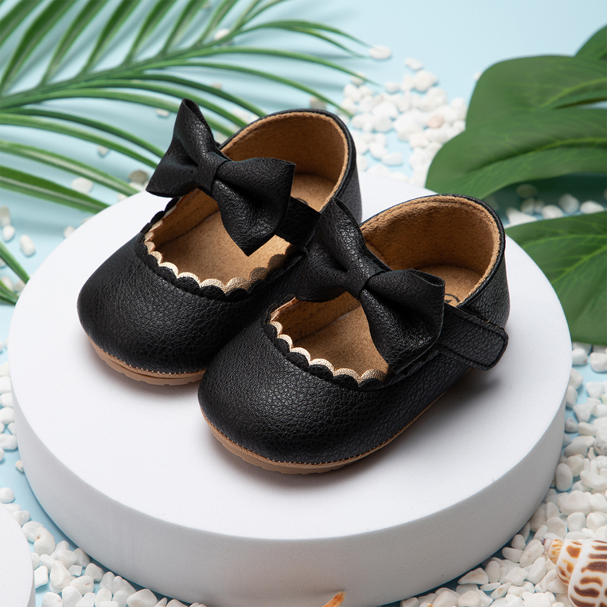 2026Black Fashion Newborn Party Princess Shoes Boys And Girls' First Step Walking Shoes Rubber Soled Anti Slip Baby Shoes 0-18M