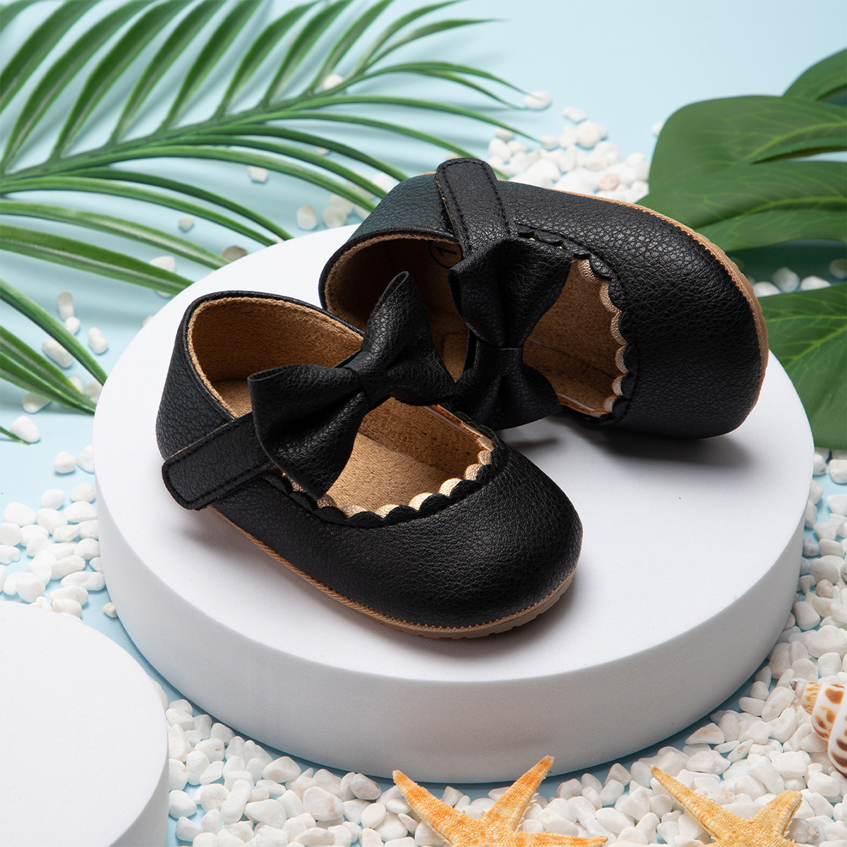 2026Black Fashion Newborn Party Princess Shoes Boys And Girls' First Step Walking Shoes Rubber Soled Anti Slip Baby Shoes 0-18M