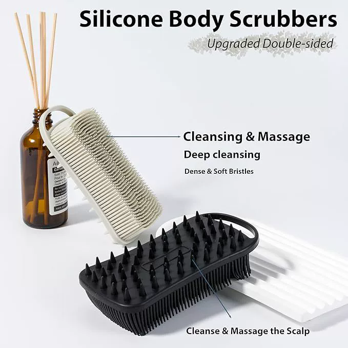 Silicone Shower Brush Soft Silicone Body Scrubber Scalp Massager Shampoo Brush Double-Sided Body Brush Foam Skin Clean Tools