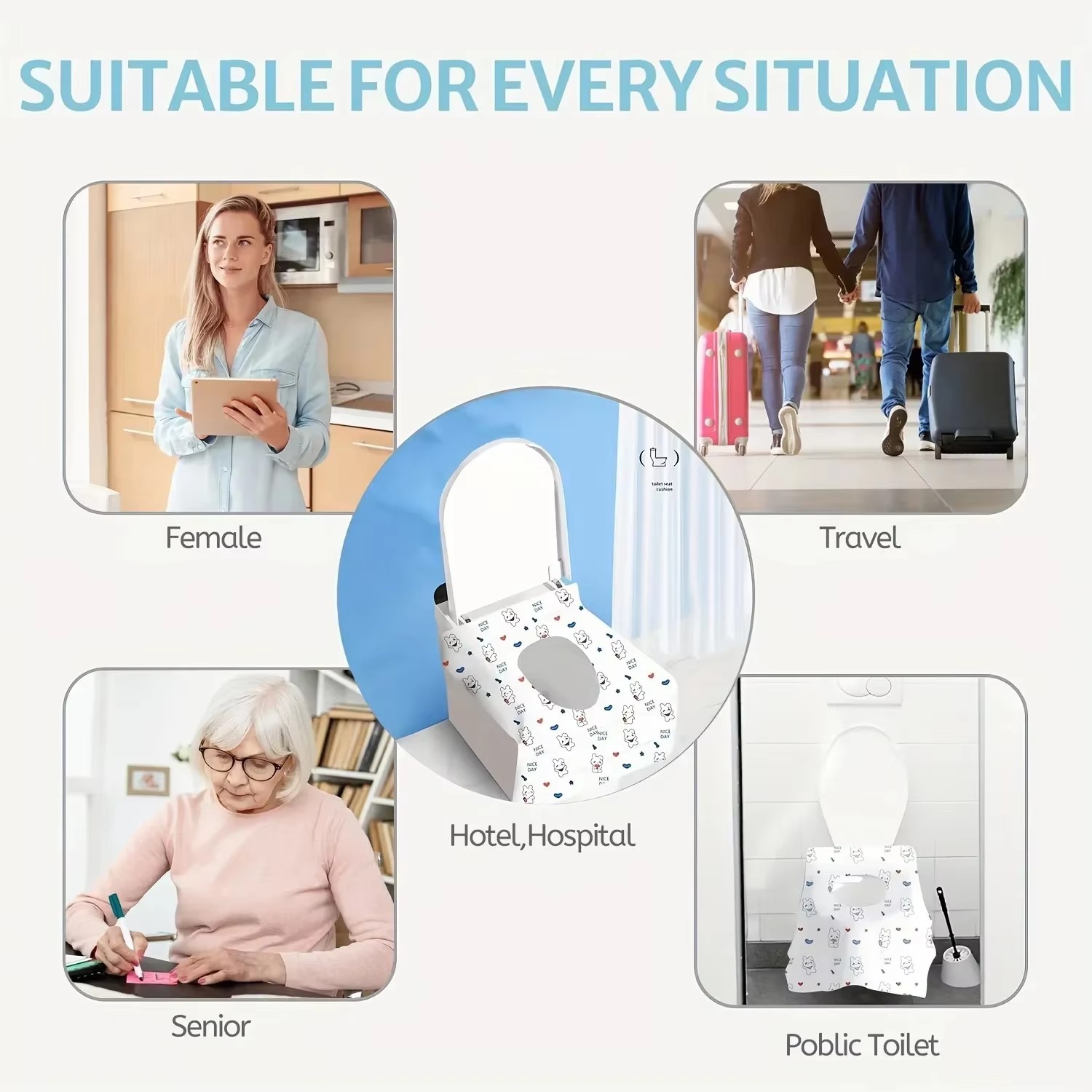 Toilet Seat Covers Disposable, 10 Pcs Extra Large Waterproof Toilet Cover for Toddlers & Adults, Portable Individually