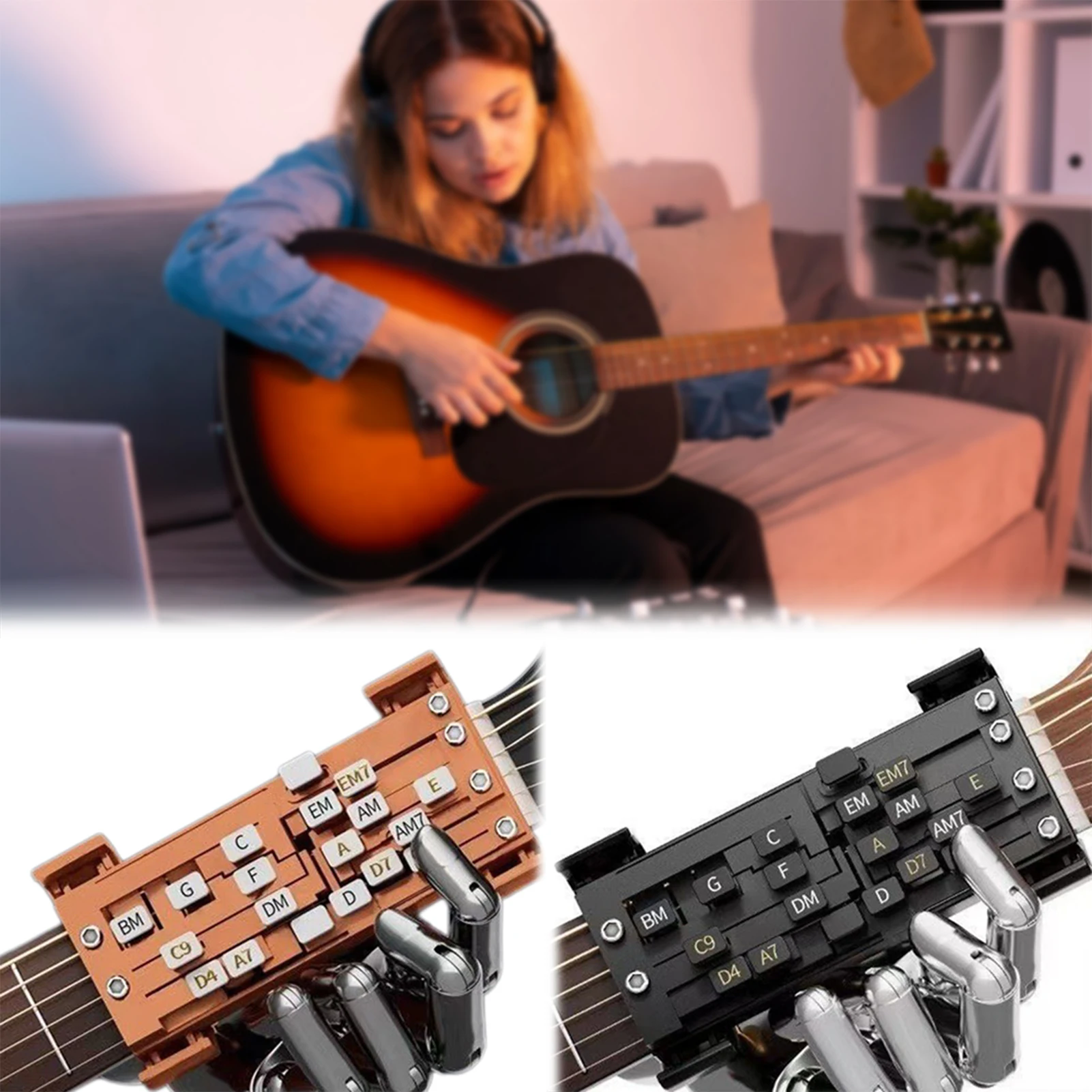 Chord Presser For Guitars Presser Learning Aid With One-Touch Chord Switching Finger Pain Relief Trainers For Smooth-Practice