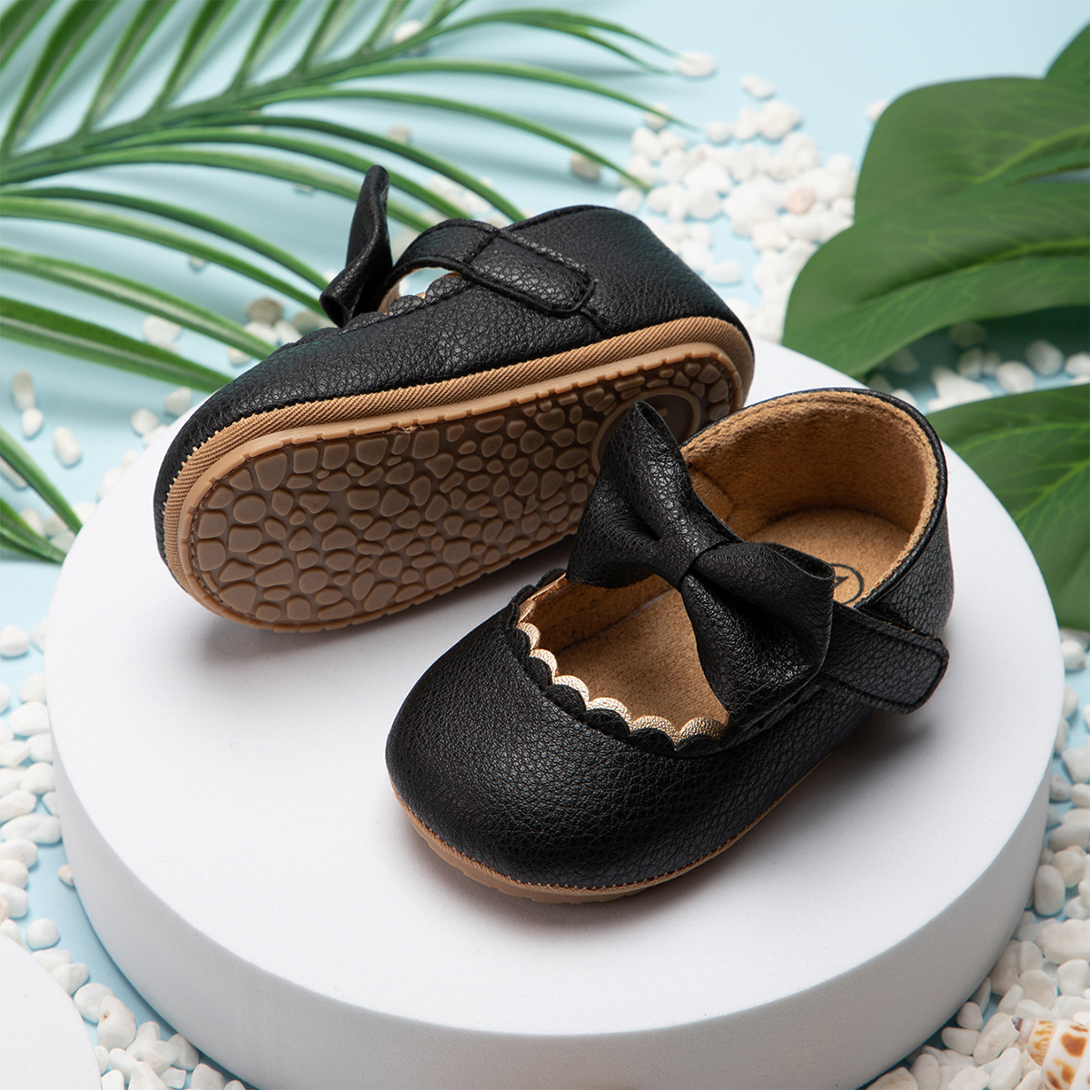2026Black Fashion Newborn Party Princess Shoes Boys And Girls' First Step Walking Shoes Rubber Soled Anti Slip Baby Shoes 0-18M