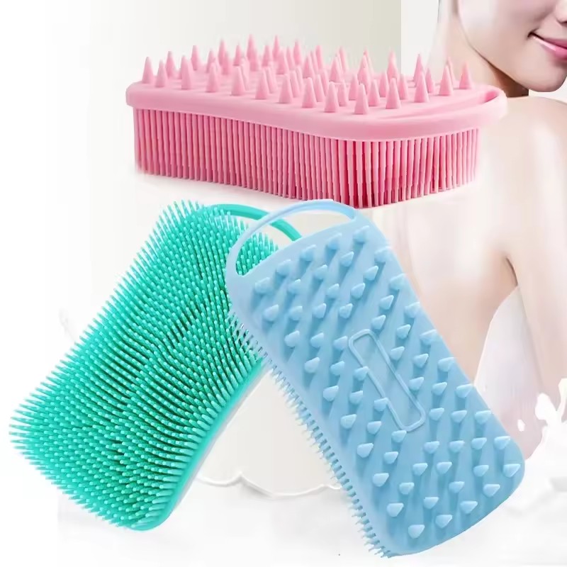 Silicone Shower Brush Soft Silicone Body Scrubber Scalp Massager Shampoo Brush Double-Sided Body Brush Foam Skin Clean Tools