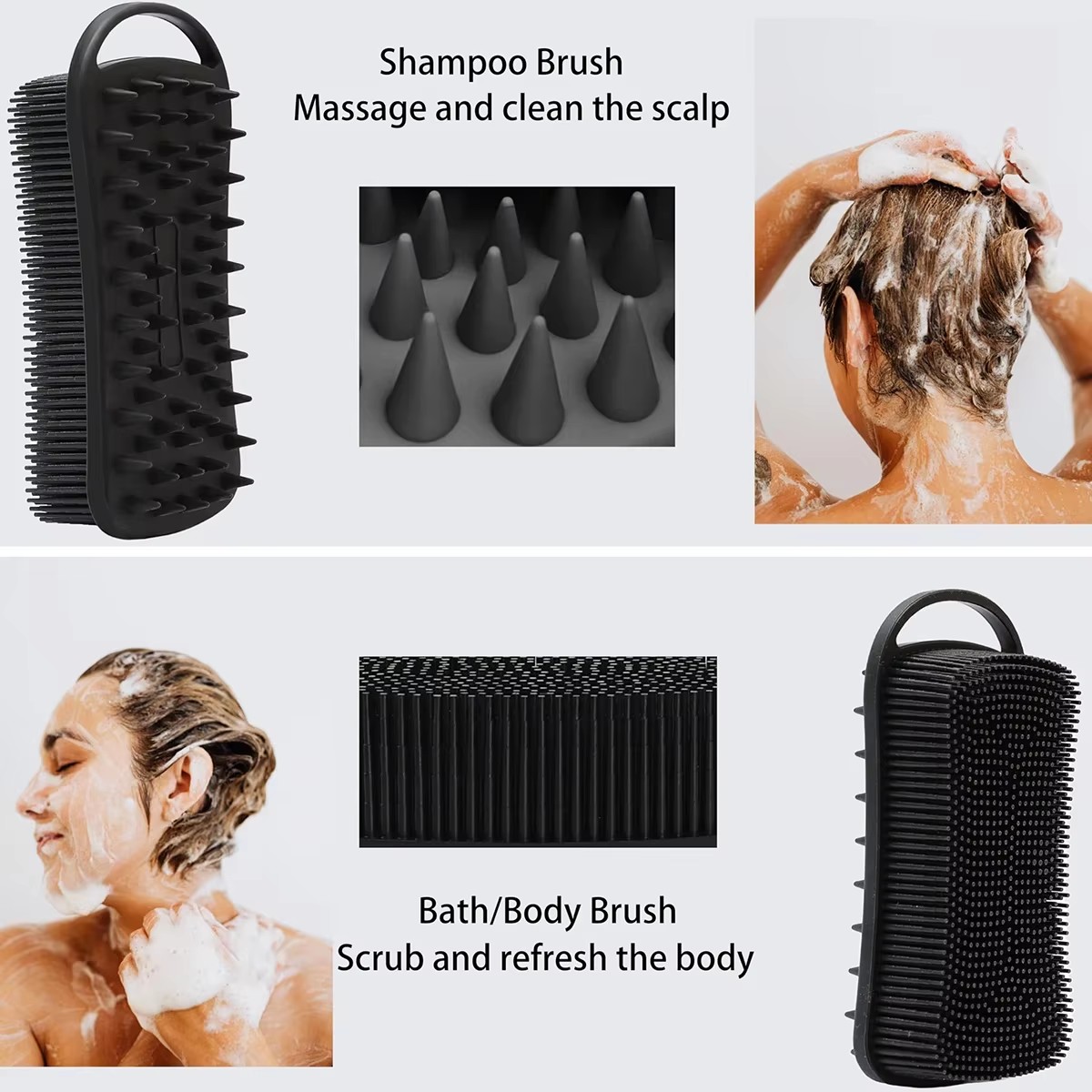 Silicone Shower Brush Soft Silicone Body Scrubber Scalp Massager Shampoo Brush Double-Sided Body Brush Foam Skin Clean Tools