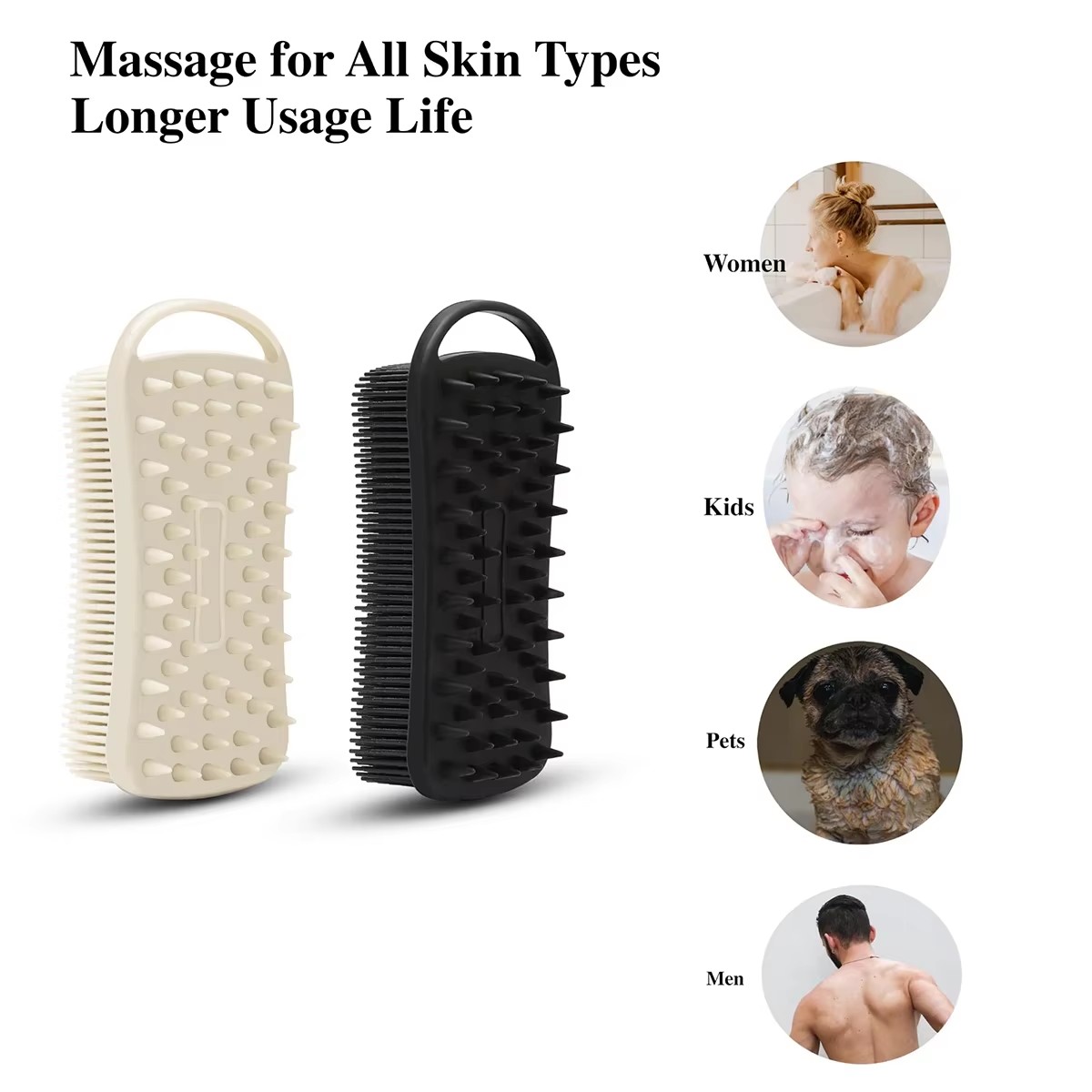 Silicone Shower Brush Soft Silicone Body Scrubber Scalp Massager Shampoo Brush Double-Sided Body Brush Foam Skin Clean Tools