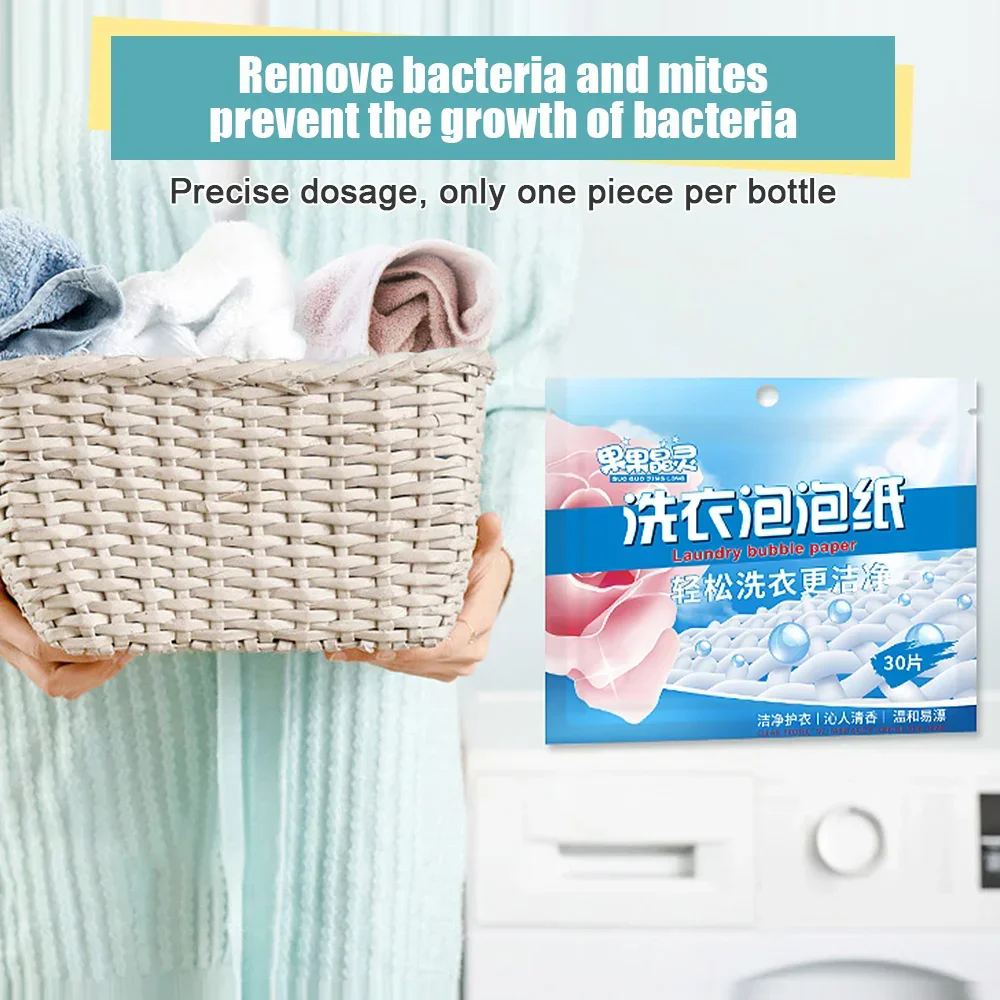 30 PCS Laundry Tablets Strong Decontamination Laundry Detergent Sheet Clothes Cleaning Laundry Soap Laundry Bubble Paper