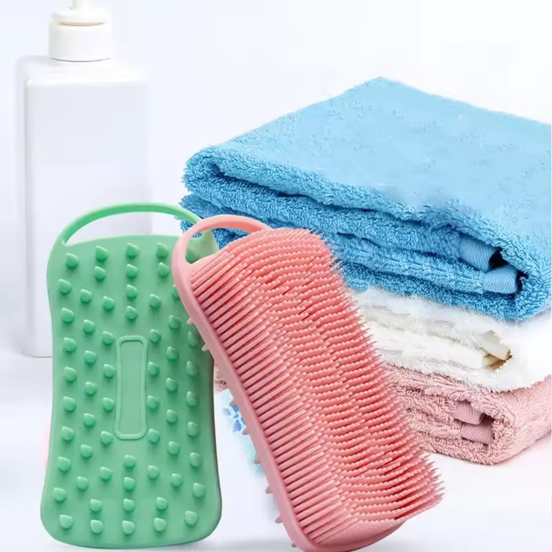 Silicone Shower Brush Soft Silicone Body Scrubber Scalp Massager Shampoo Brush Double-Sided Body Brush Foam Skin Clean Tools