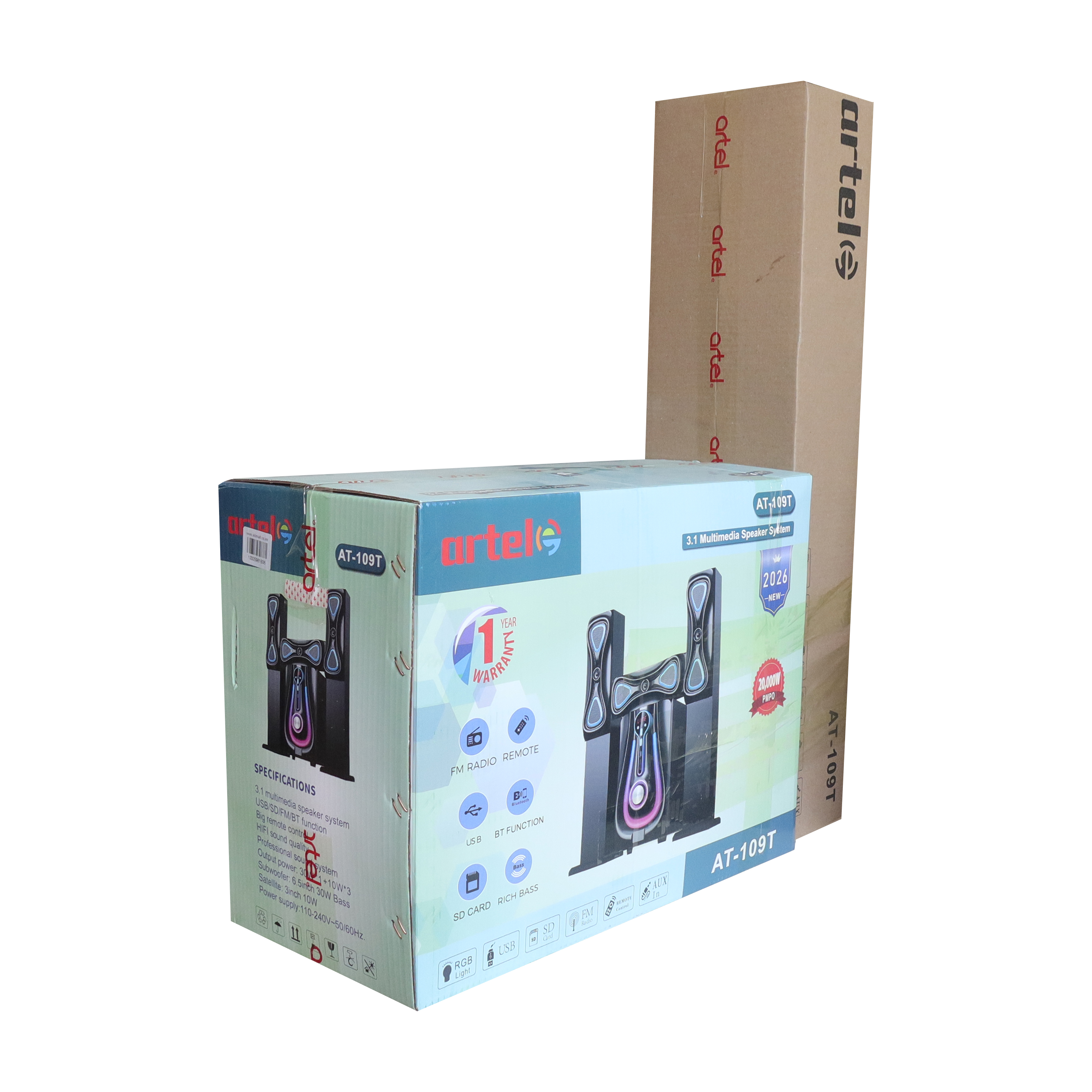 Artel AT-109T 3.1CH Multimedia Bluetooth Subwoofer Speaker, 20000W High Power Home Audio System | Supports Bluetooth/USB/SD/FM Multi-Mode Playback, Remote Control Included, 12-Month Warranty.