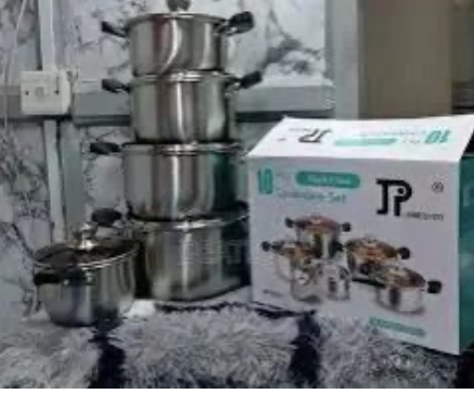 JP Heavy duty 10 PCS Stainless Steel Cookware Set Cooking Pots/sufuria.Heavy duty Supports induction cooking Non-stick Easy to maintain and clean Can be used on any stove, gas burners, electric coils