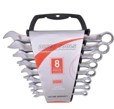 DISEN DISEN 8Pc Chrome Vanadium Steel Double Ring Spanner Set - 6-22mm Sizes, Rust-Free, Storage Rack