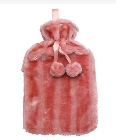 2L Hot Water Bottle with Imitation Rabbit Hair Cover - Grey, Plush Hand & Feet Warmer for Cramps & Pain Relief