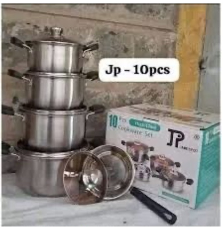 JP Heavy duty 10 PCS Stainless Steel Cookware Set Cooking Pots/sufuria.Heavy duty Supports induction cooking Non-stick Easy to maintain and clean Can be used on any stove, gas burners, electric coils
