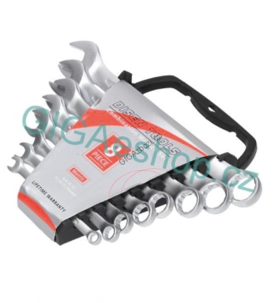 DISEN DISEN 8Pc Chrome Vanadium Steel Double Ring Spanner Set - 6-22mm Sizes, Rust-Free, Storage Rack