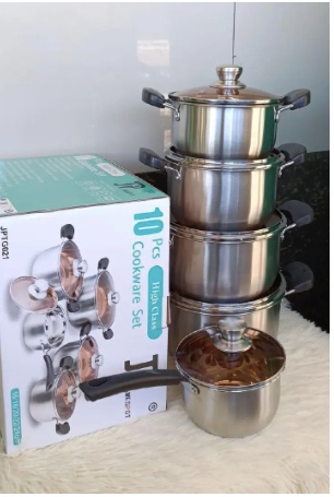 JP Heavy duty 10 PCS Stainless Steel Cookware Set Cooking Pots/sufuria.Heavy duty Supports induction cooking Non-stick Easy to maintain and clean Can be used on any stove, gas burners, electric coils