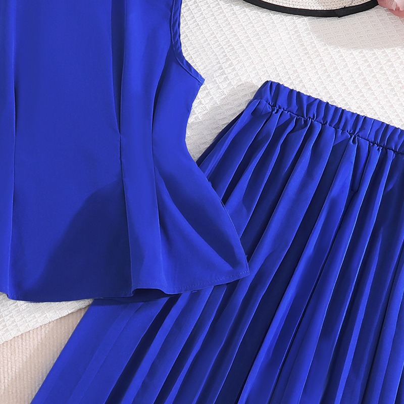 8-12 Years Girl Clothes 2PCS Girls Clothing Set Simple Lapel Sleeveless Waist Cinched Top Casual Wide Leg Pleated Pants Outfit Girl Top and Trousers