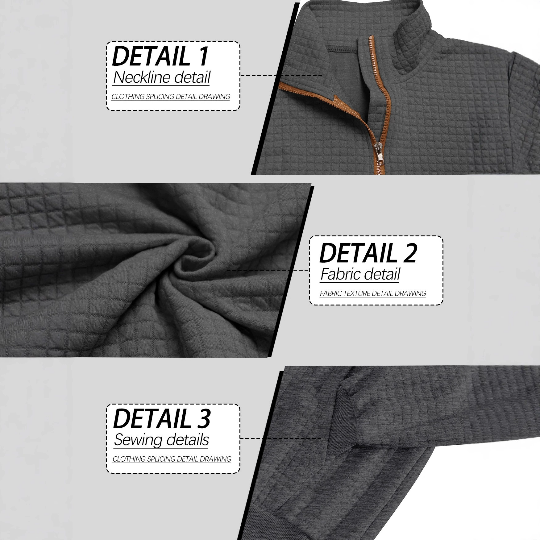 Man Clothes Hoodies Men's Casual Sports Sweatshirt Jacquard Check Stand-up Collar Half-Zip Waffle-Weave Long-Sleeved Top Fashion Clothing for Men Long Sleeves Tops