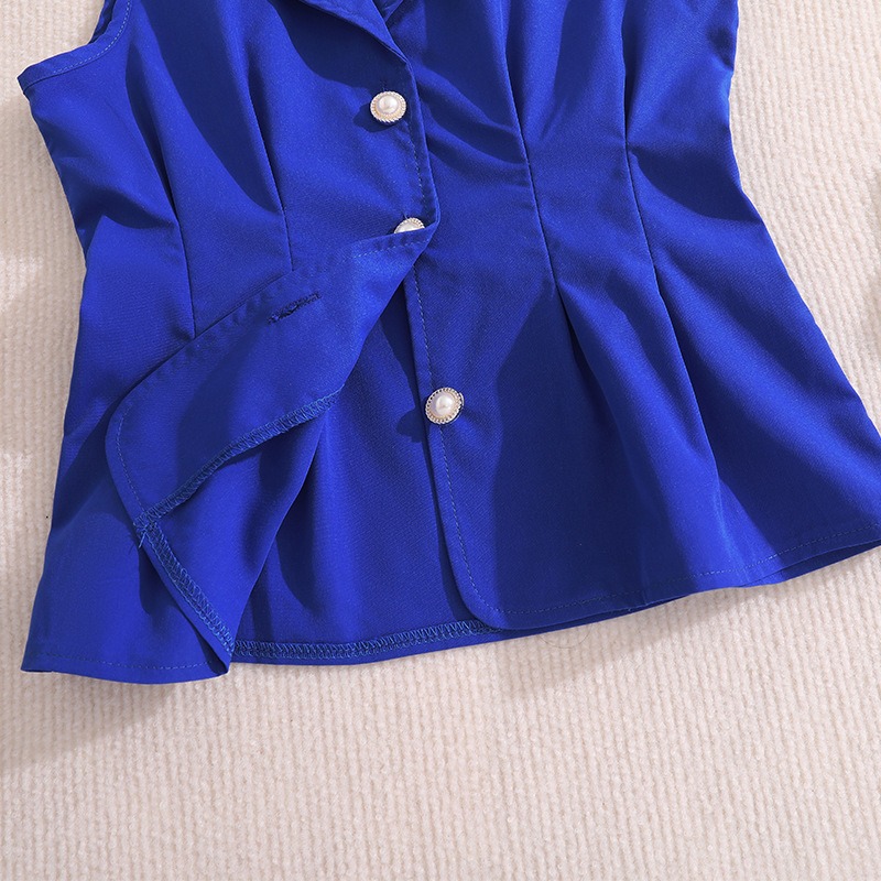 8-12 Years Girl Clothes 2PCS Girls Clothing Set Simple Lapel Sleeveless Waist Cinched Top Casual Wide Leg Pleated Pants Outfit Girl Top and Trousers