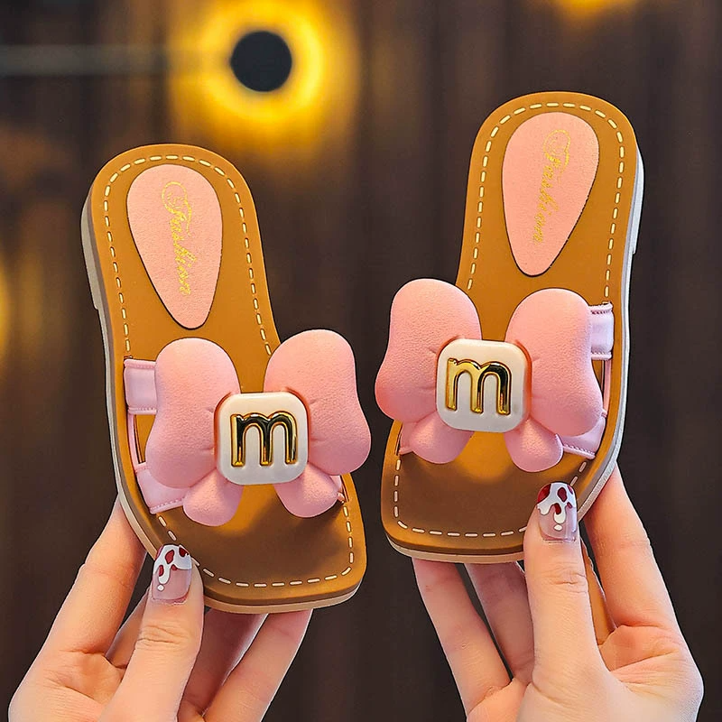 Girls' Shoes Kid Summer Slippers Fashion Anti Slip Slippers for Girls Kids Shoes Bow Slippers Princess Sandals Outdoor Slides for Baby Girls Open Shoes