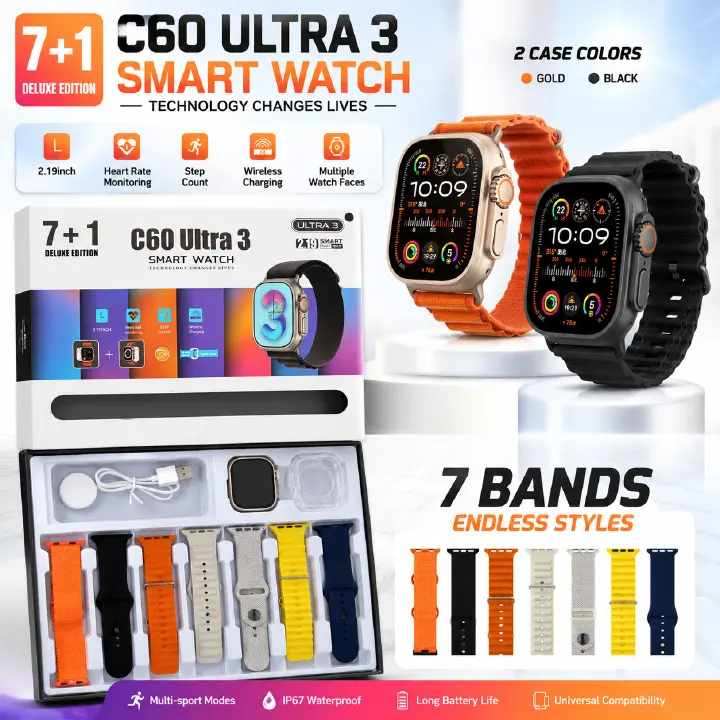 7 In 1 Set Smart Watch with 7 Straps, 2.19inch Full Touch Screen, Fitness Tracker Sleep Monitoring, Voice Assistant, Wireless Call Make/Answer, Music Control, Message Notification, Best Gift