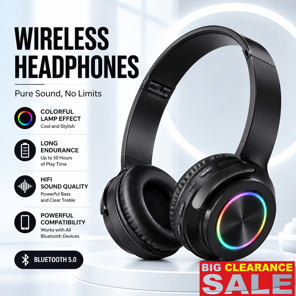 【Clearance Sale】Wireless Headphone, Retractable & Foldable Headset | Long Battery Life, for Tablet Computer/ PC/ TV/ Cellphones/ Travel, Enjoy Music for Gift