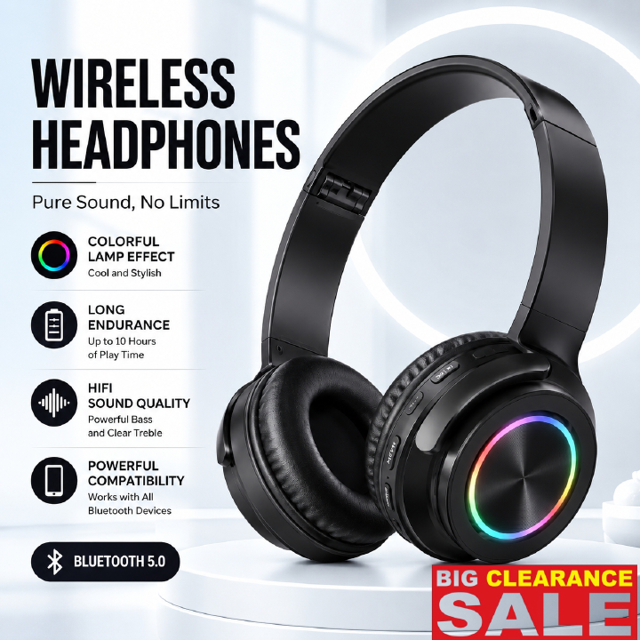 【Clearance Sale】Wireless Headphone, Retractable & Foldable Headset | Long Battery Life, for Tablet Computer/ PC/ TV/ Cellphones/ Travel, Enjoy Music for Gift