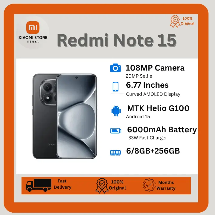 [New Arrival] XIAOMI Redmi Note 15 8GB+256GB 6.77" AMOLED 120Hz Display 108MP Camera 6000mAh Battery Dual SIM On-Screen Fingerprint Unlock 33W Fast Charge Smartphones Android Smart AI